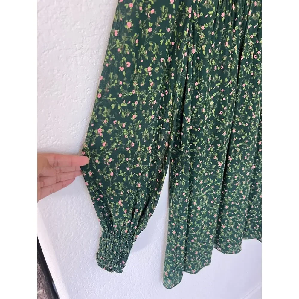 Reformation Brandi Mock Neck Mini Dress S in Coriander Green Floral - Picture 6 of 13